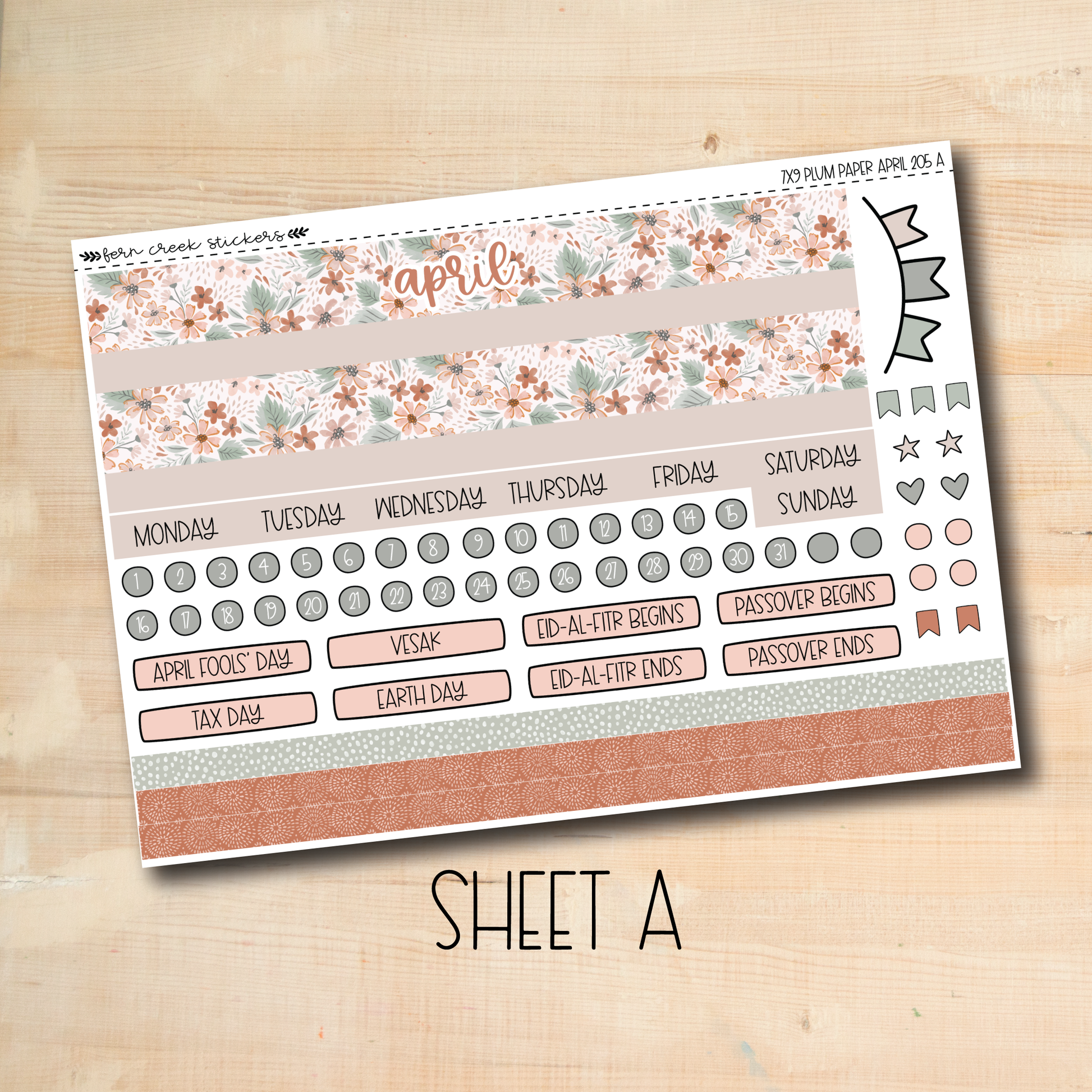 a sticker sheet with a floral pattern on it