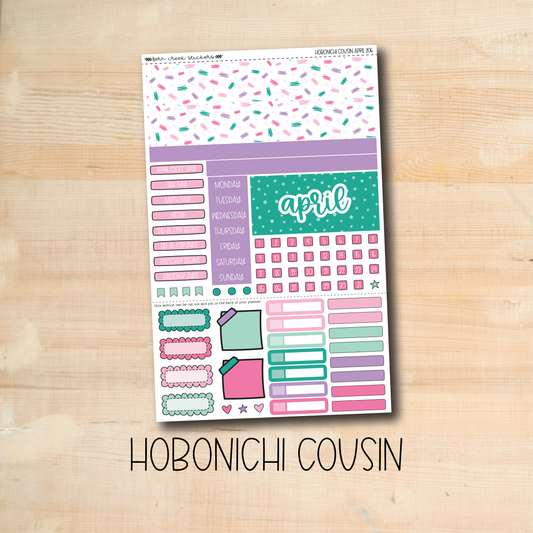 the hobonich cousin sticker sheet is displayed on a wooden surface