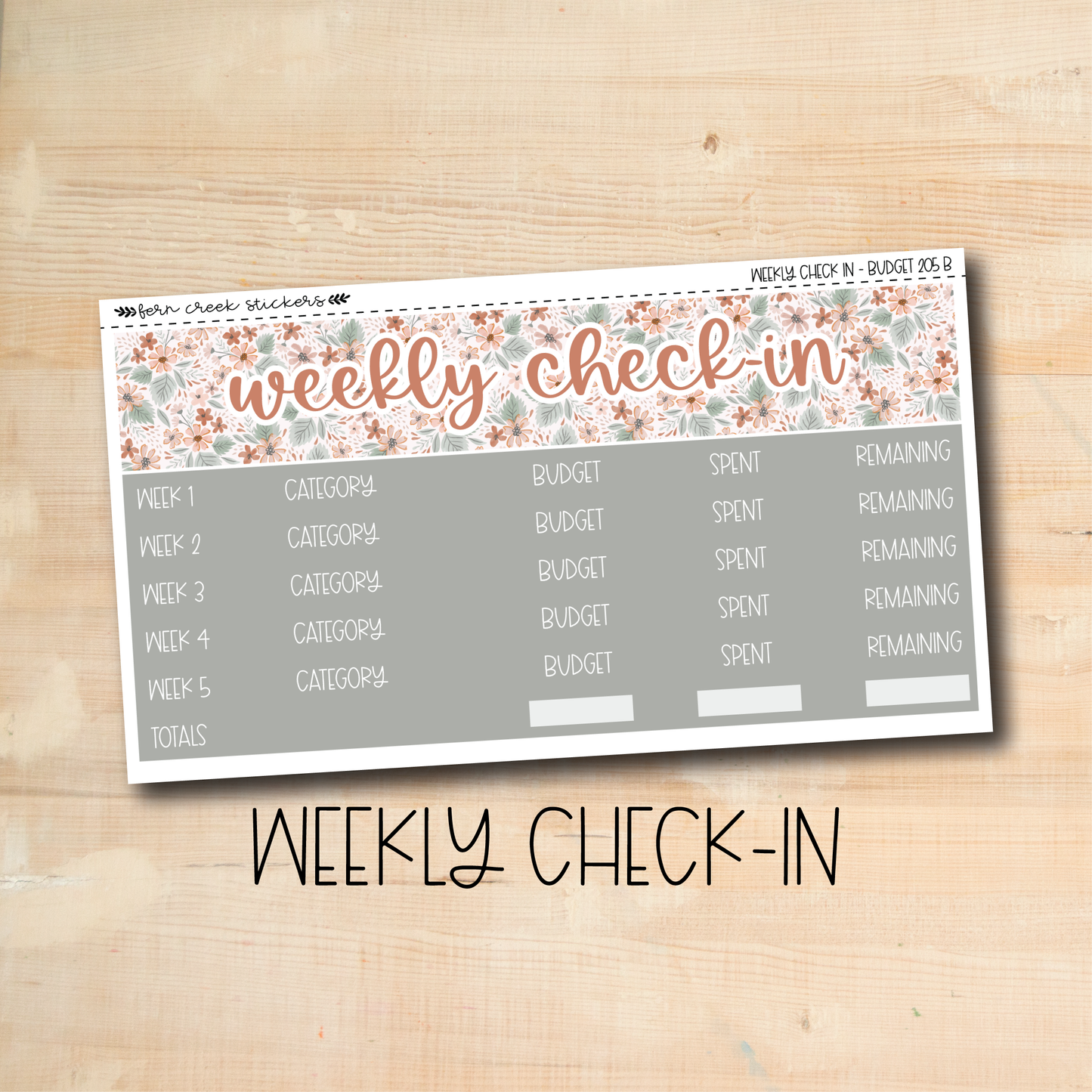 the weekly check - in is displayed on a wooden surface