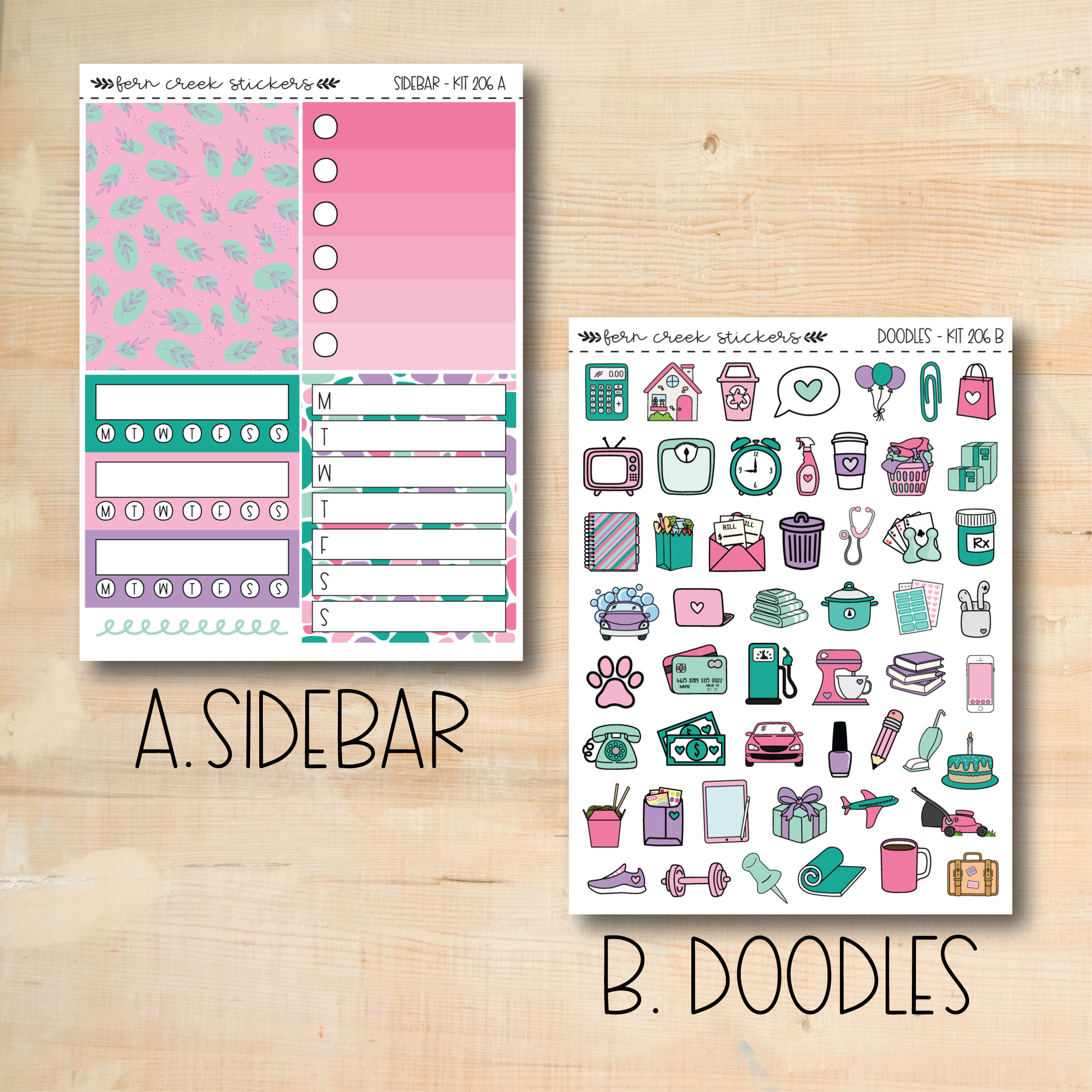 a pink and green planner sticker and a pink and green planner sticker