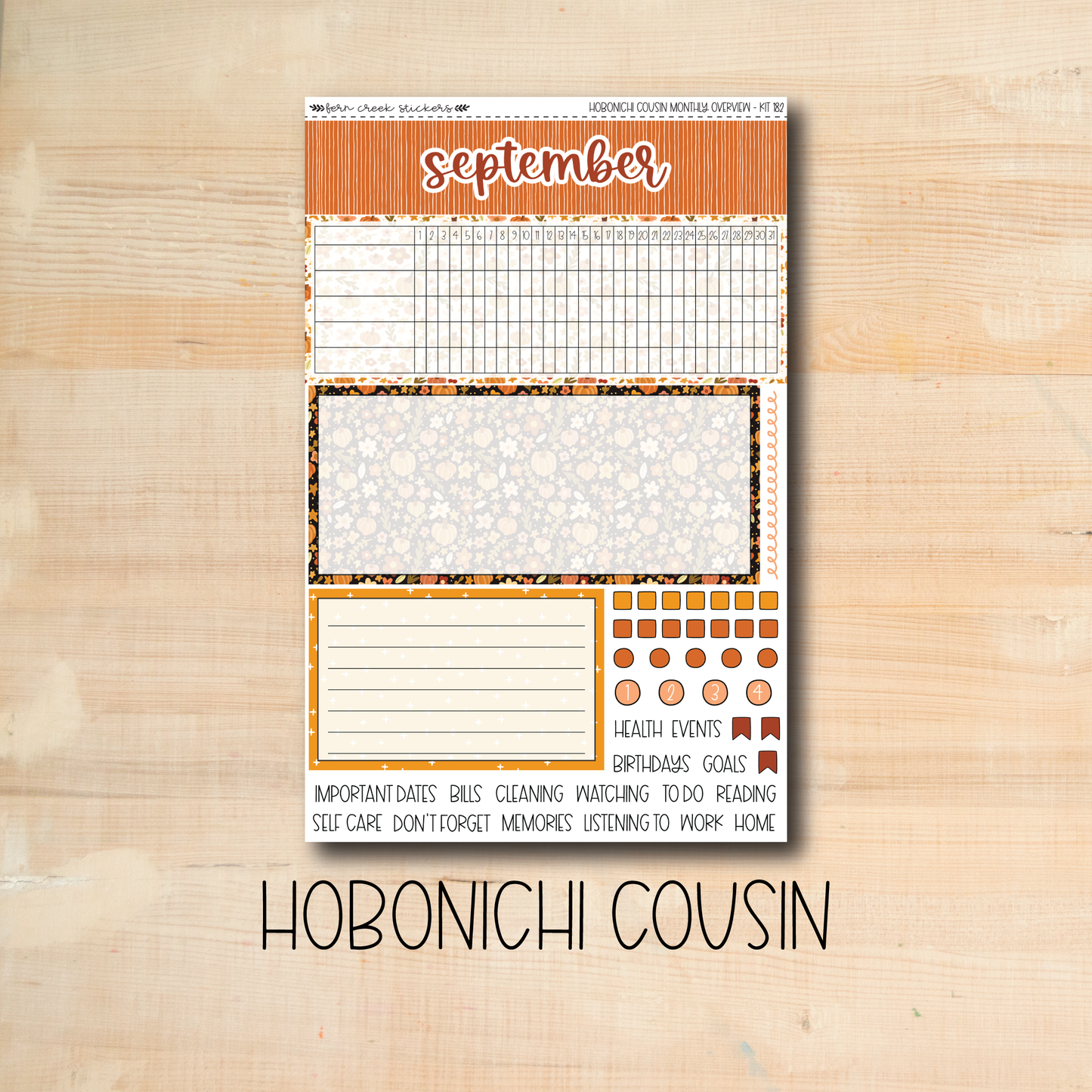 HCMO-182 || HELLO PUMPKIN September Hobonichi Cousin monthly overview