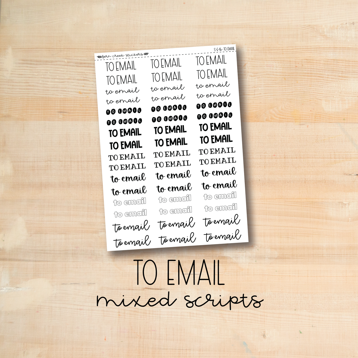 S-E-16 || TO EMAIL mixed script stickers