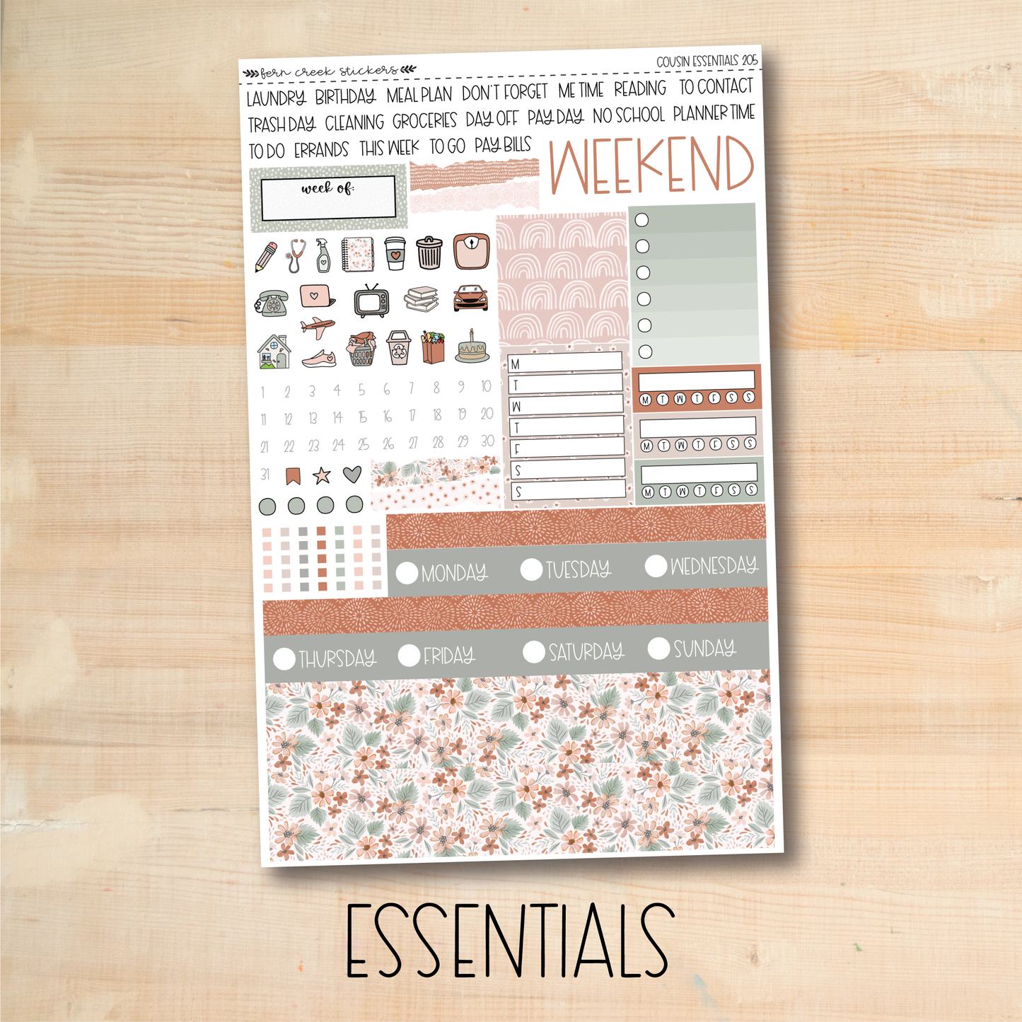 a sticker sheet with the words essentials on it