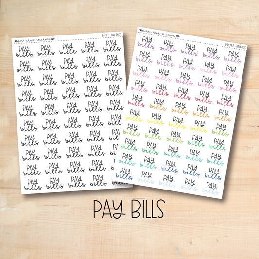 two stickers with the words pay bills on them