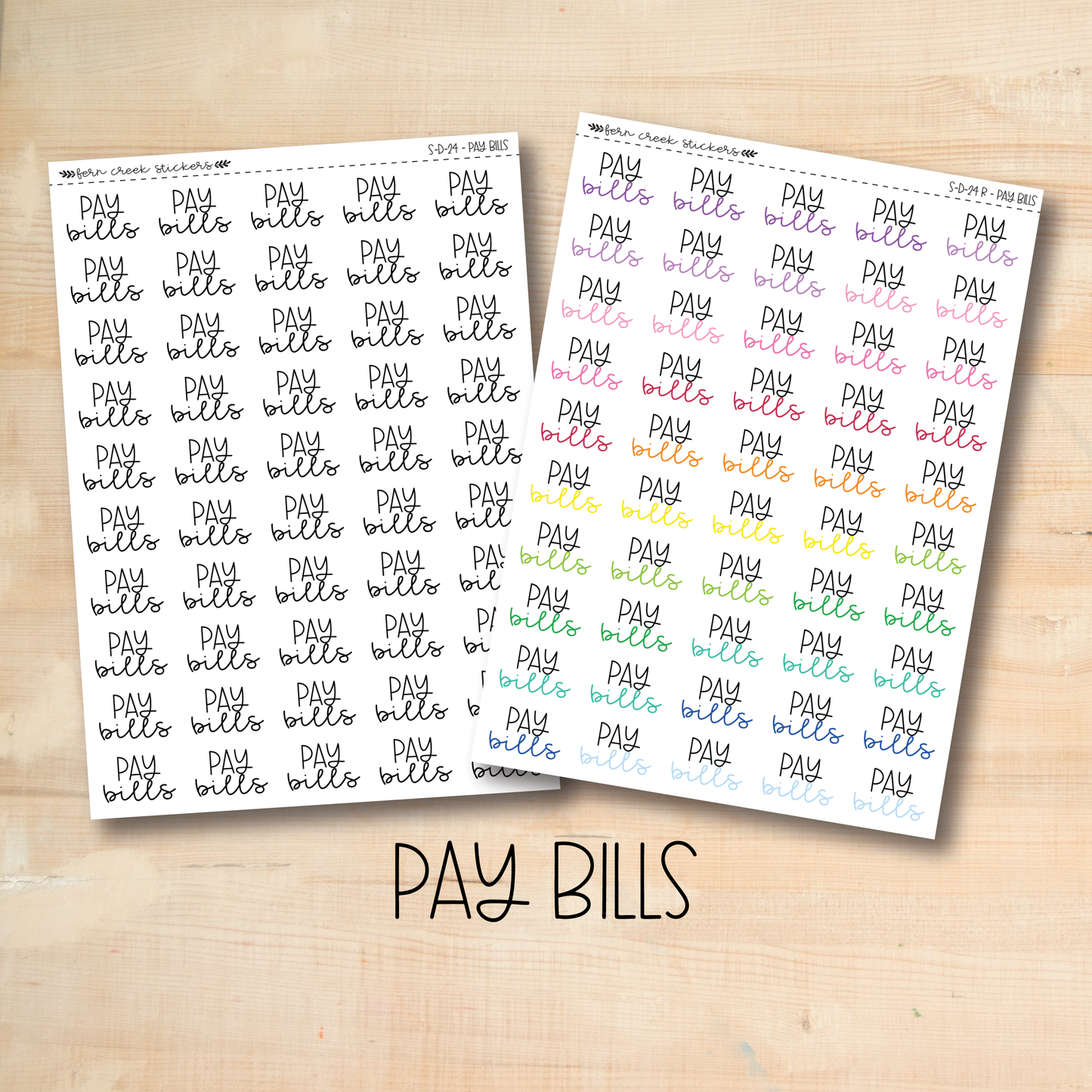two stickers with the words pay bills on them