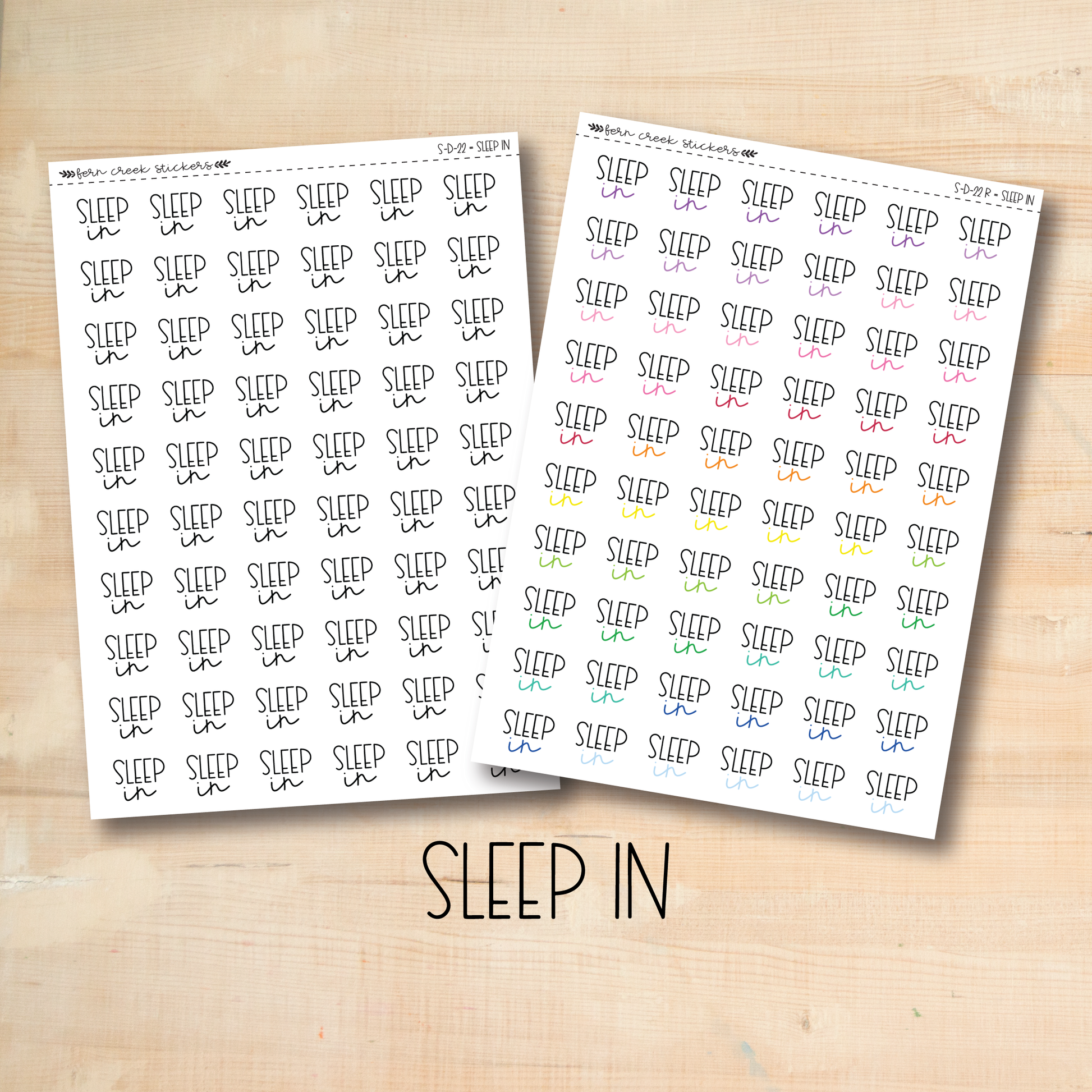 two sheets of stickers with the words sleep in them