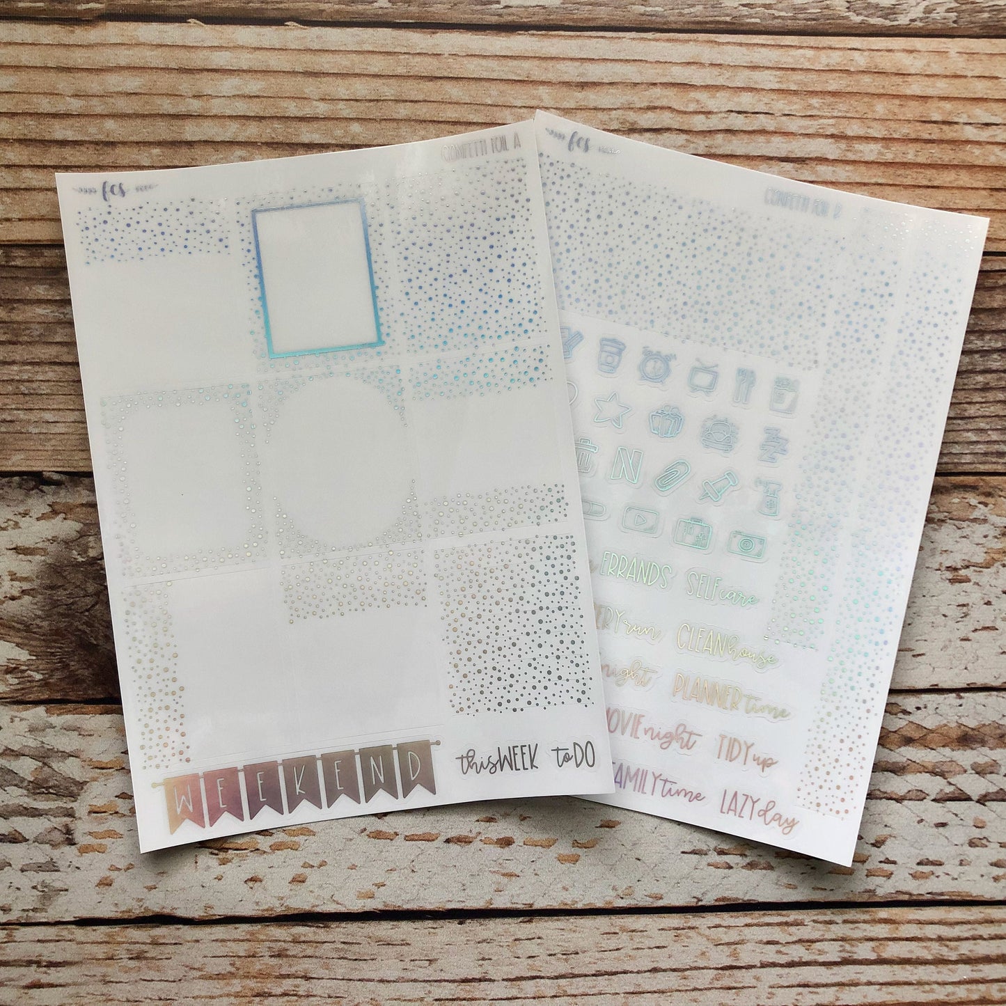 FB-02 || CONFETTI Foil Bundle | confetti clear foiled stickers | foiled planner stickers | full box overlays | header overlay | foiled icons