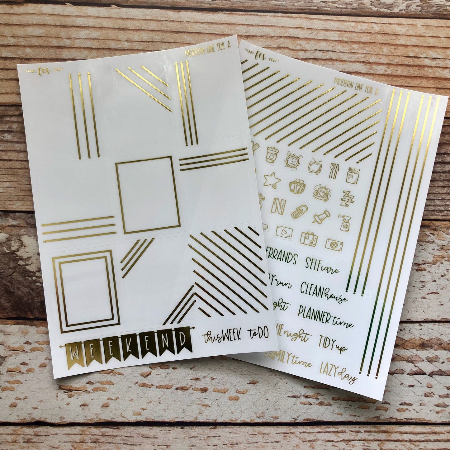 FB-03 || MODERN LINE Foil Bundle | confetti clear foiled stickers | foiled planner stickers | full box overlays  | foiled icons