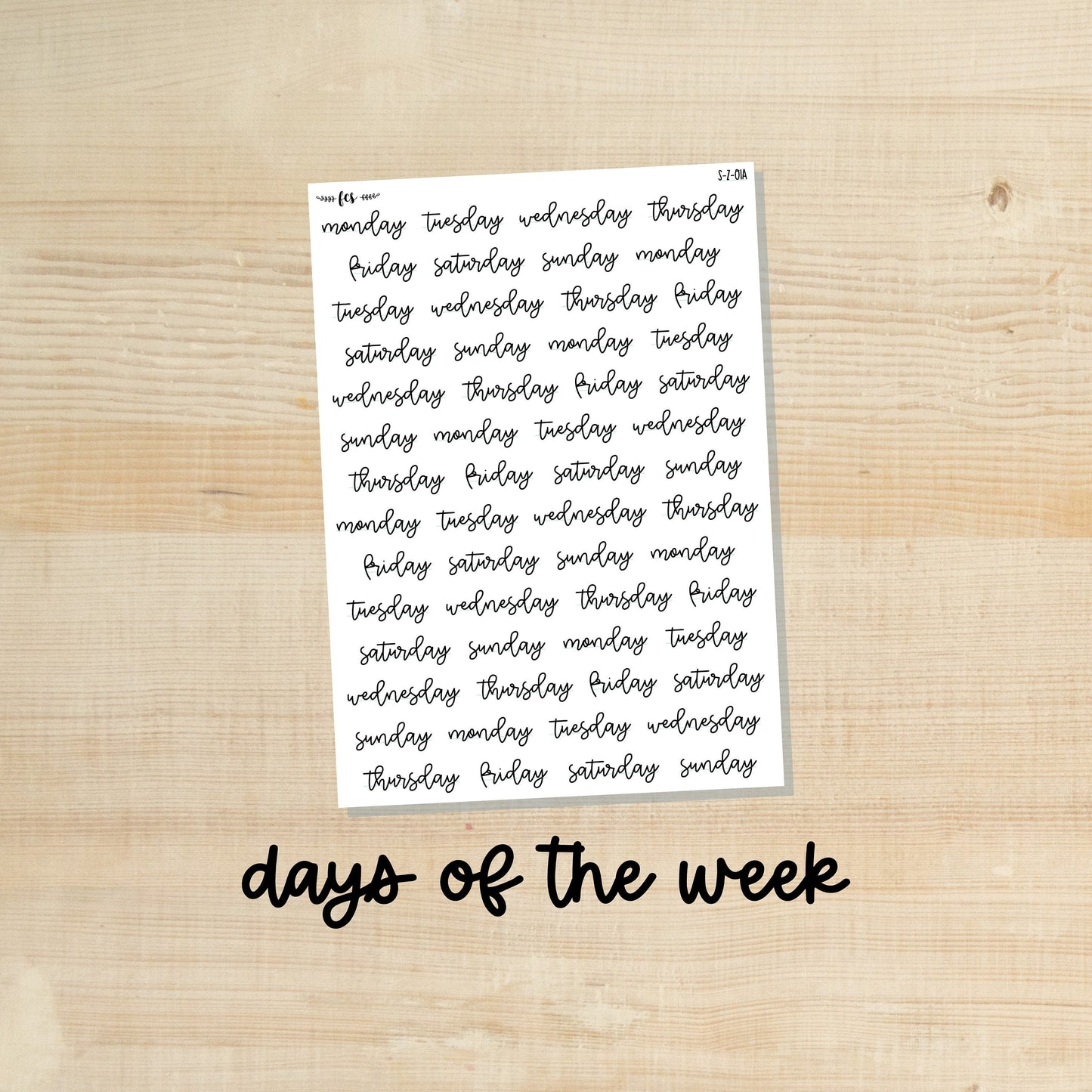 S-Z-01 || Days of the week planner stickers