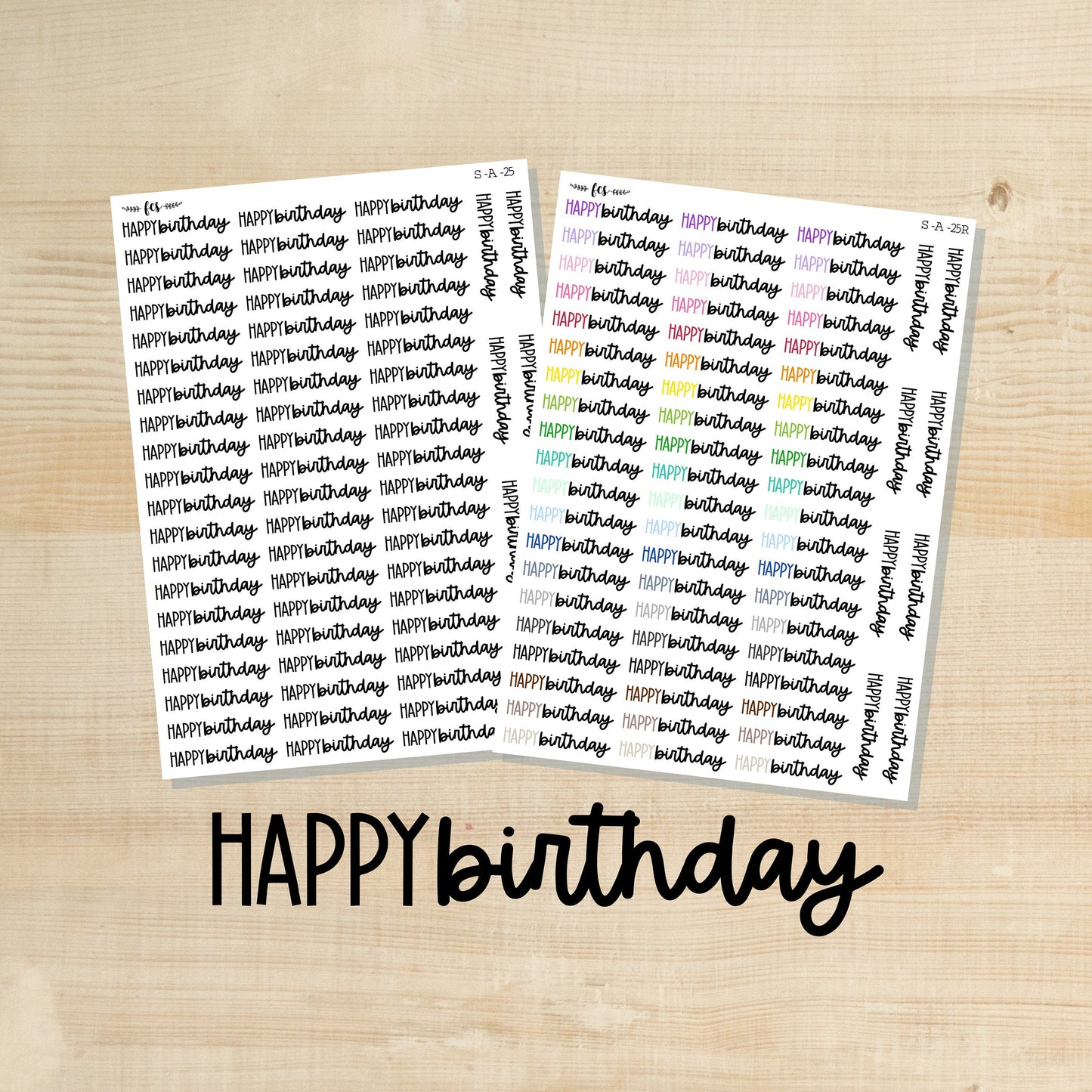 S-A-25 || HAPPY BIRTHDAY script stickers