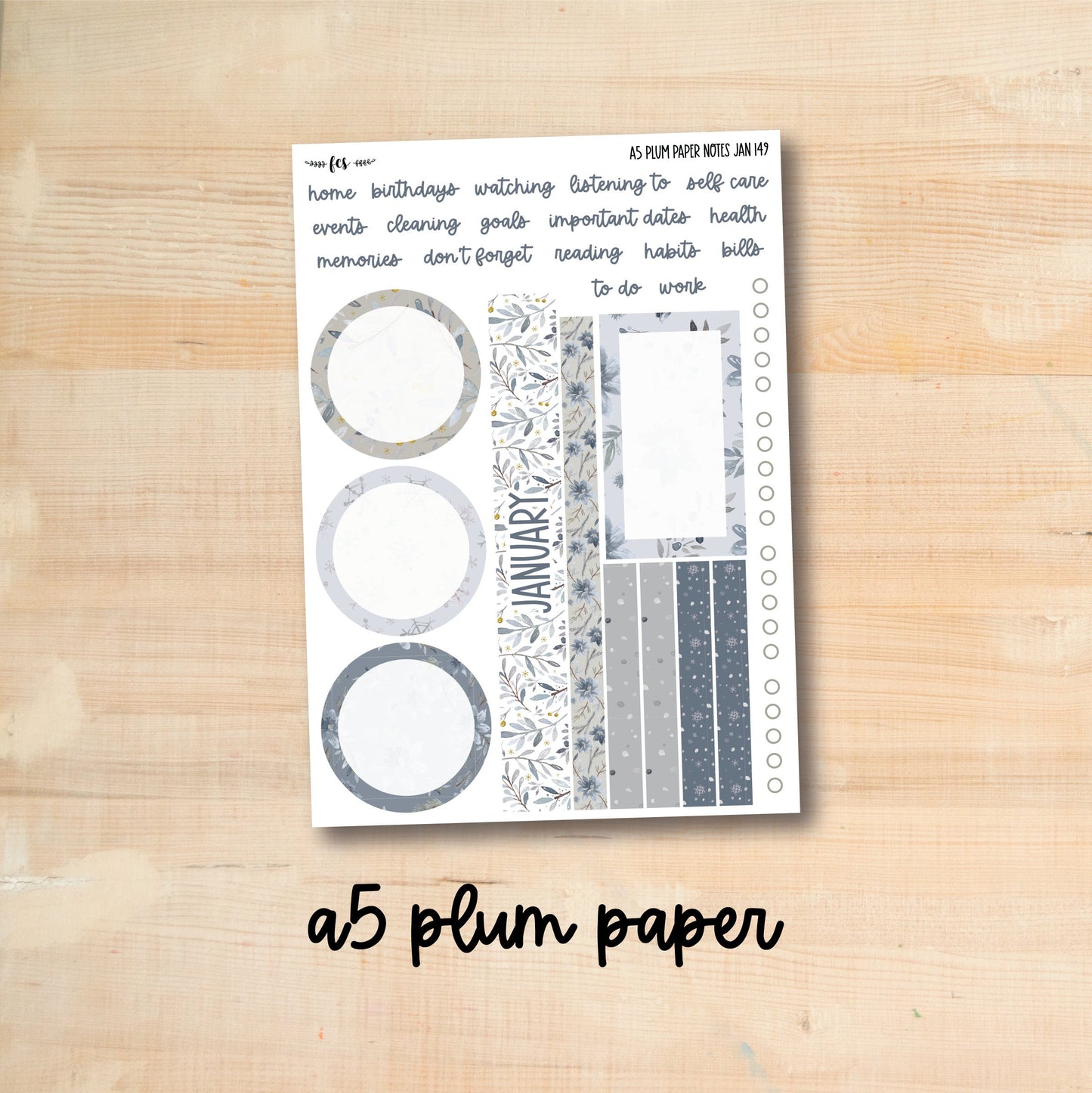 A5 Plum NOTES-JAN149 || WINTER DAYS A5 Plum Paper January notes page