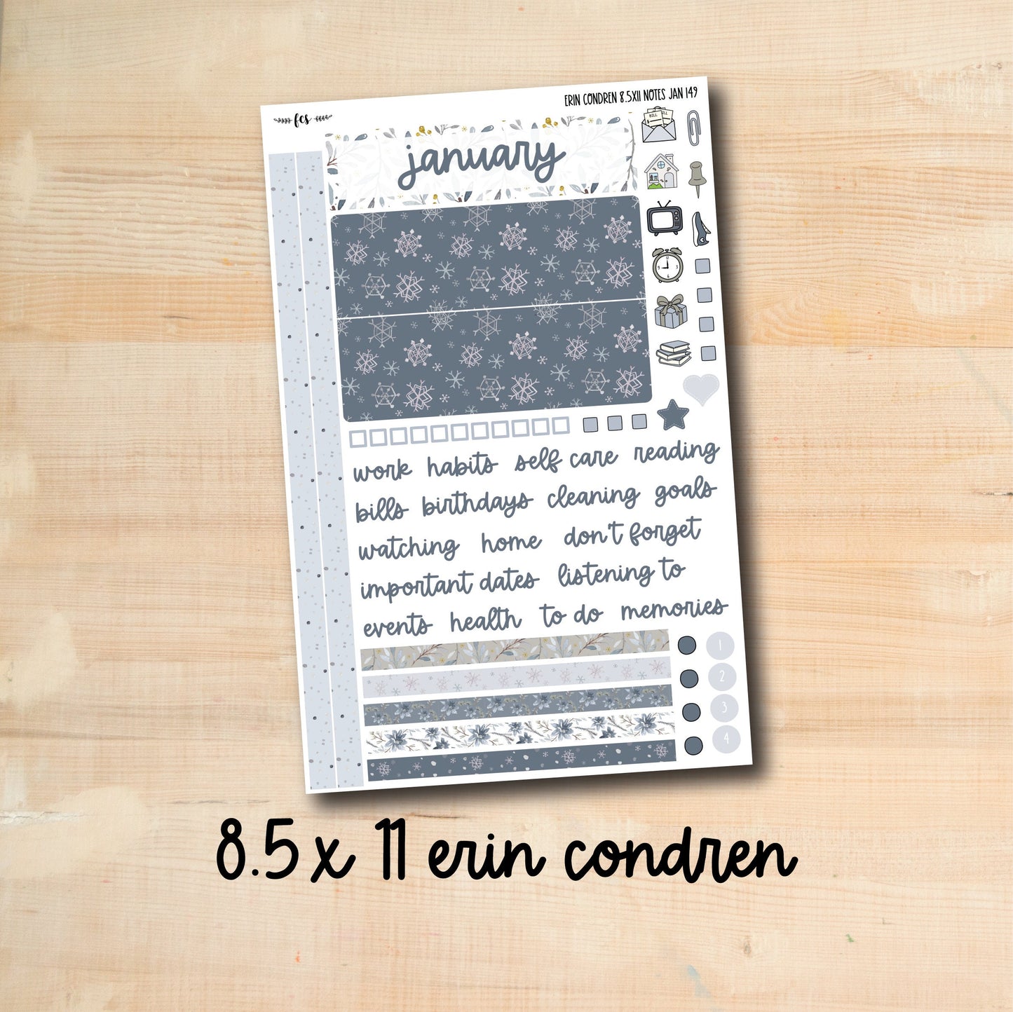 8.5x11 NOTES-JAN149 || WINTER DAYS Erin Condren 8.5x11 January notes page