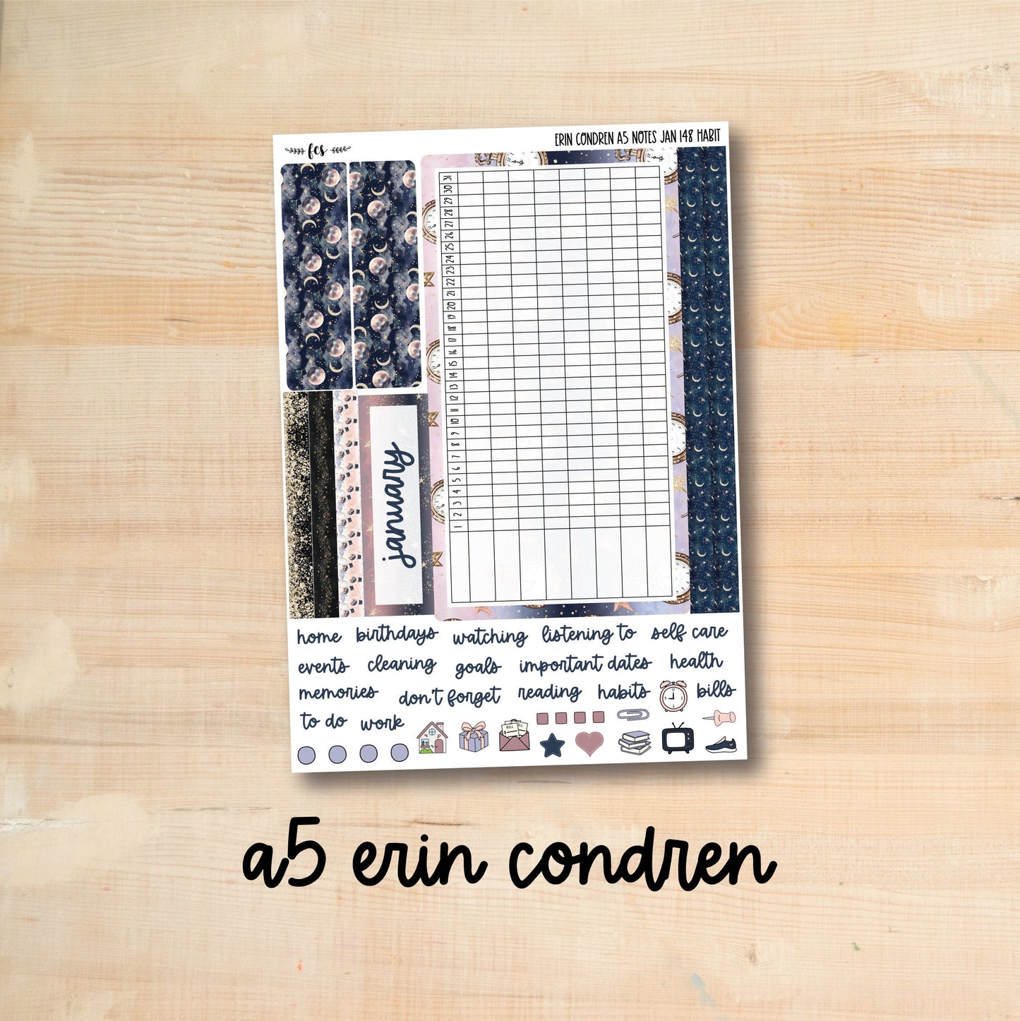 A5 NOTES-JAN148 || NEW YEAR A5 Erin Condren January notes page kit