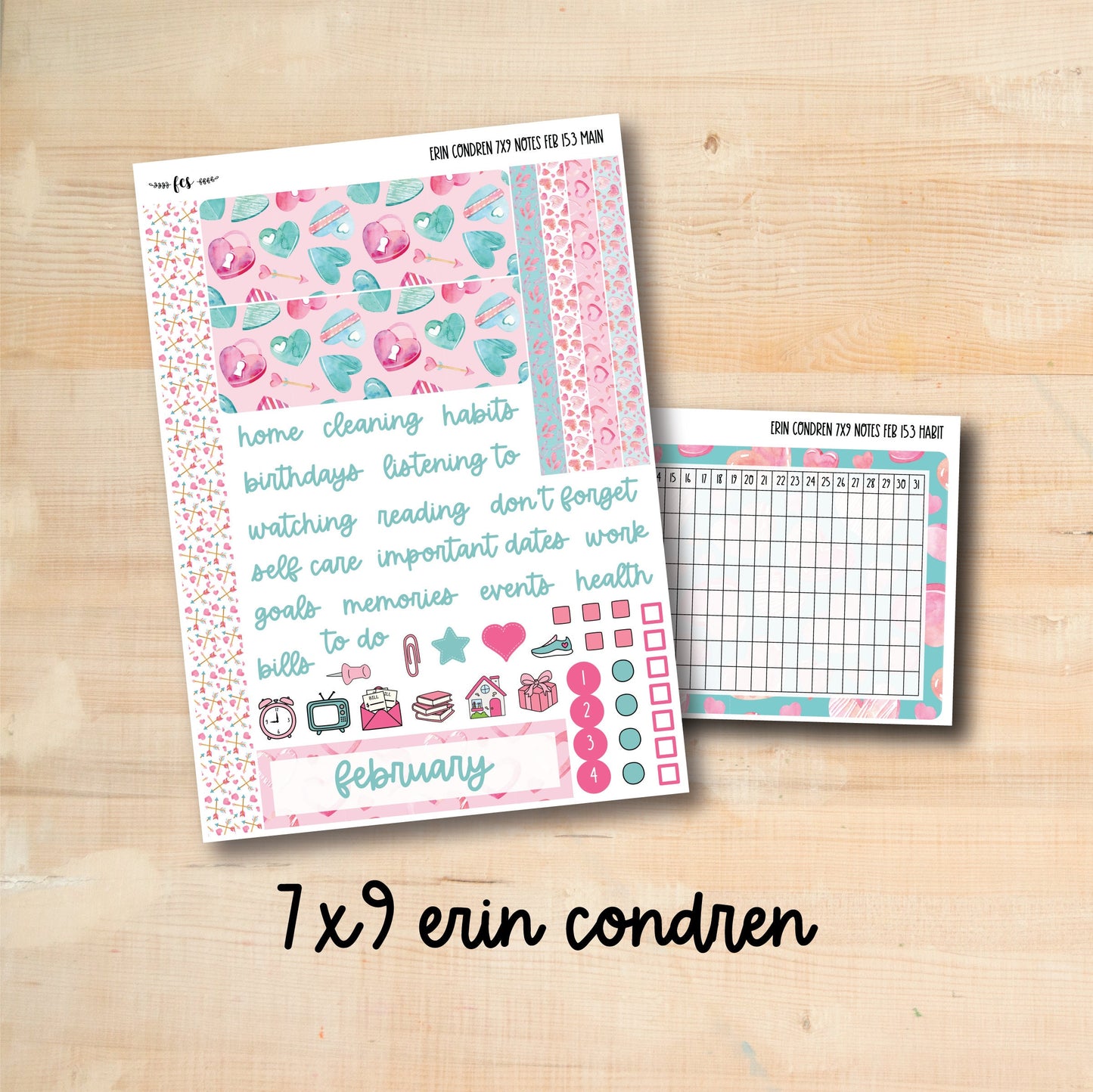7x9 NOTES-FEB153 || MY VALENTINE 7x9 Erin Condren February Notes Page