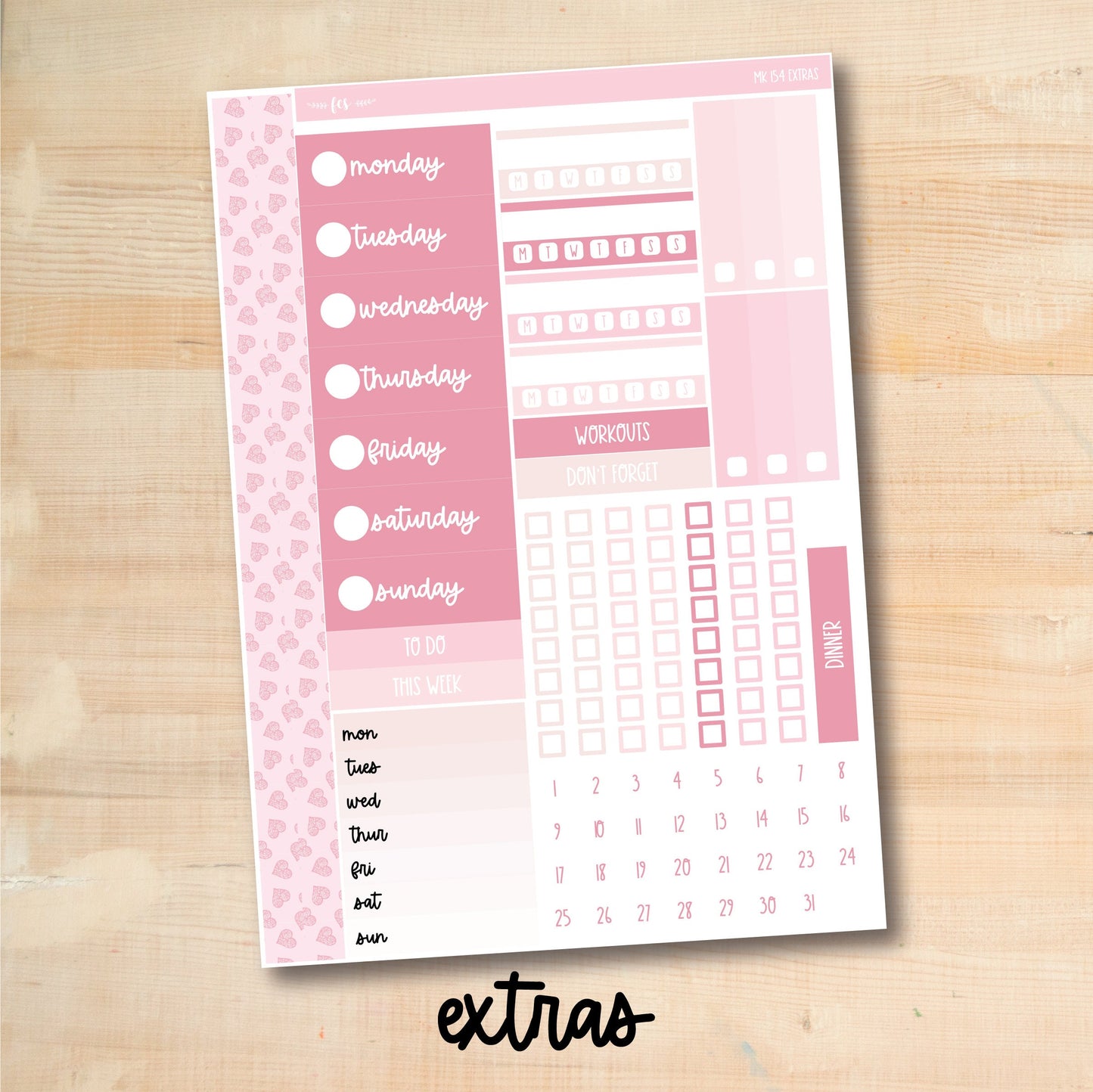 MK-154 || PINK LOVE weekly planner kit for Erin Condren, Plum Paper, MakseLife and more!