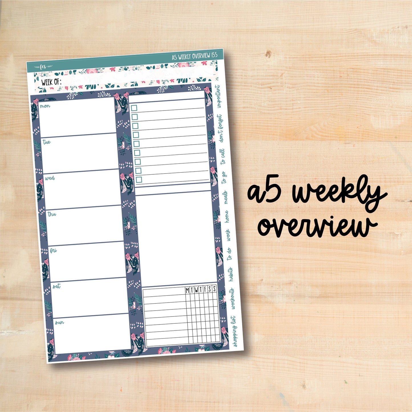 A5-WO 155 || CELESTIAL FLORAL A5 Daily Duo Erin Condren Weekly Overview