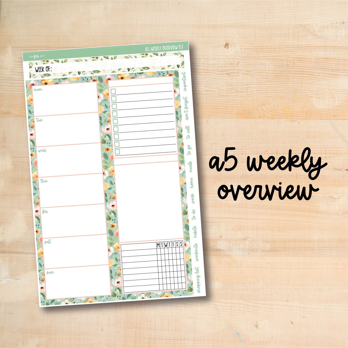 A5-WO 157 || SPRING FLOWERS A5 Daily Duo Erin Condren Weekly Overview