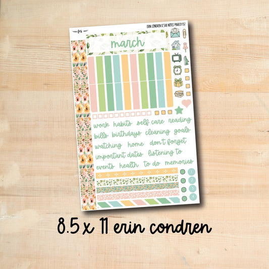 8.5x11 NOTES-MAR157 || SPRING FLOWERS Erin Condren 8.5x11 March notes page