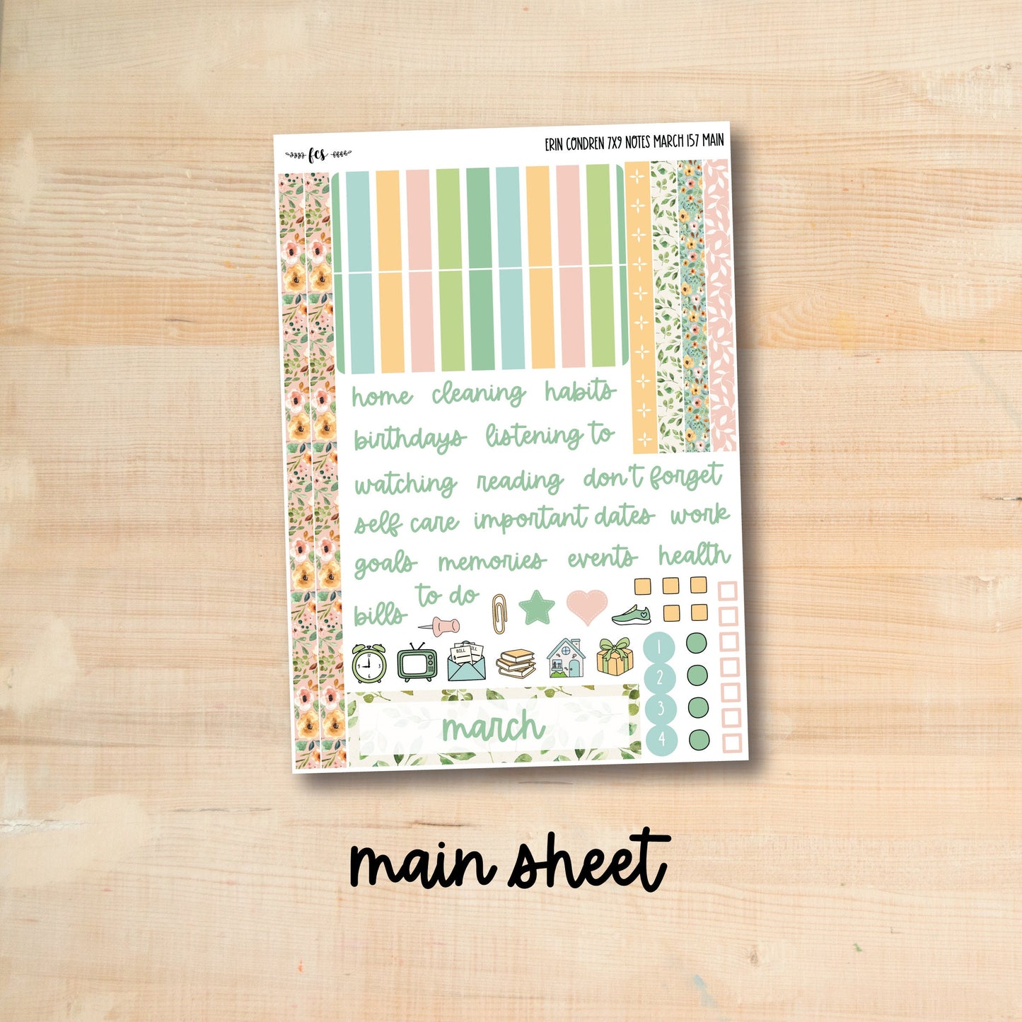 7x9 NOTES-MAR157 || SPRING FLOWERS 7x9 Erin Condren March Notes Page
