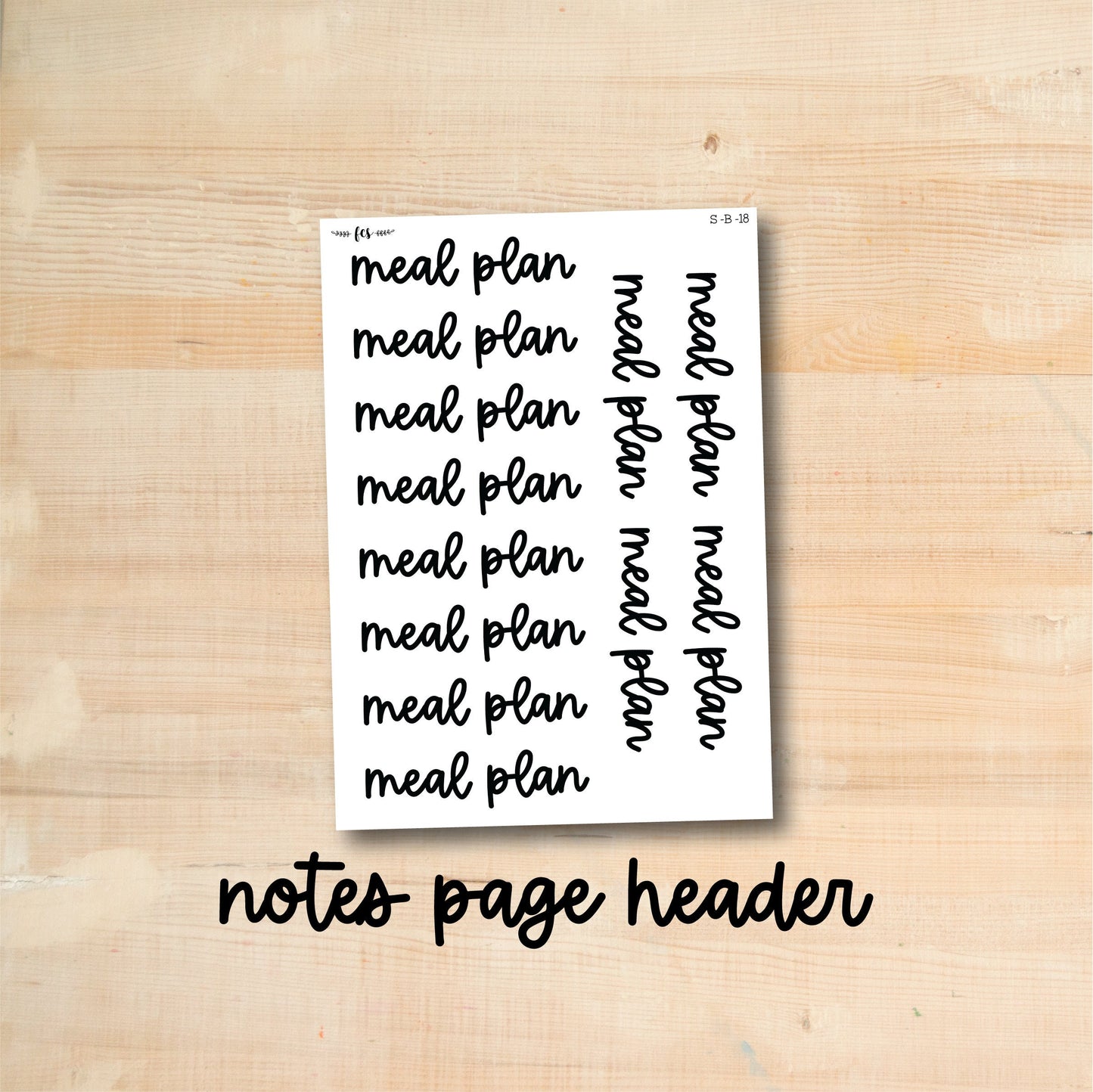 S-B-18 || MEAL PLAN notes page header script stickers