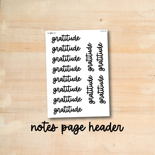S-B-03 || GRATITUDE notes page header script stickers
