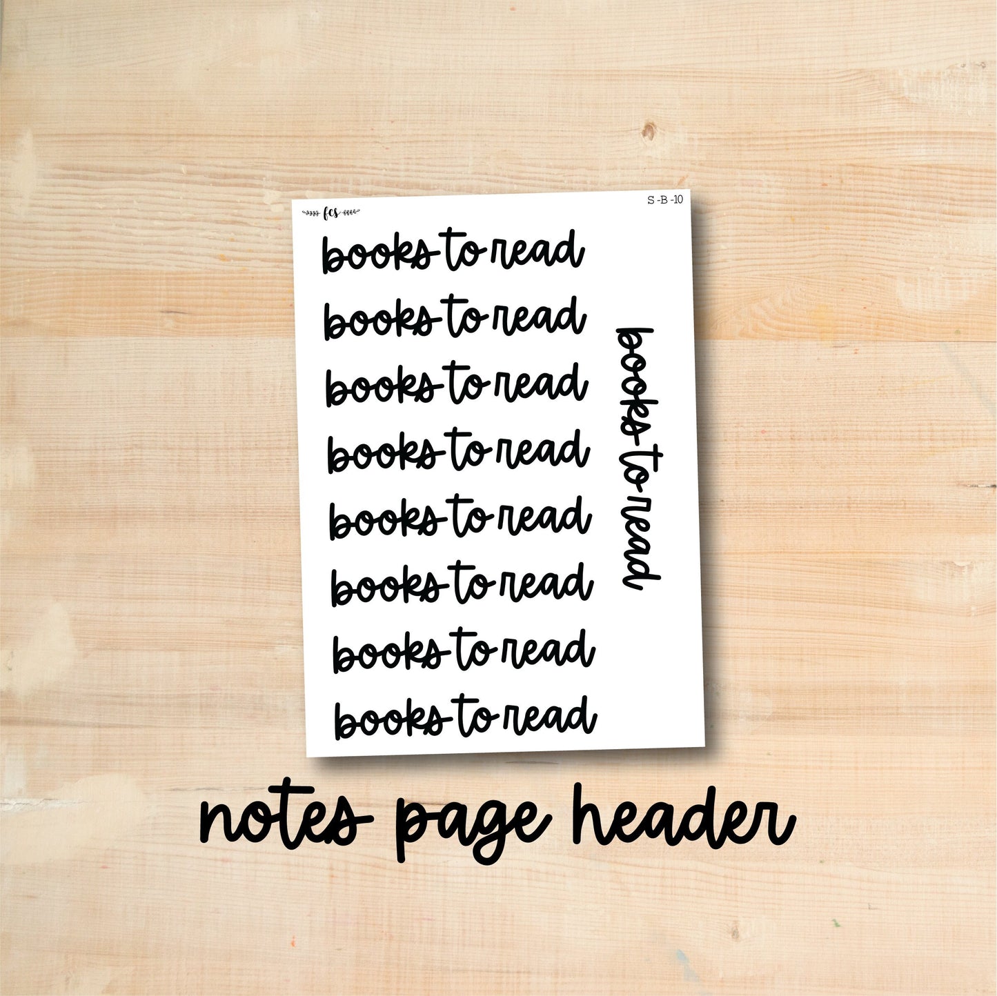 S-B-10 || BOOKS TO READ notes page header script stickers