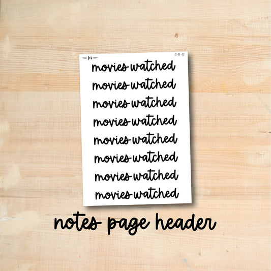 S-B-12 || MOVIES WATCHED notes page header script stickers