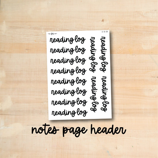 S-B-08 || READING LOG notes page header script stickers