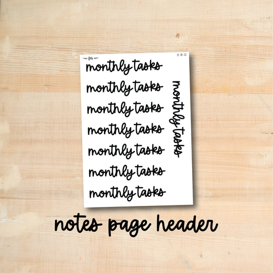 S-B-11 || MONTHLY TASKS notes page header script stickers