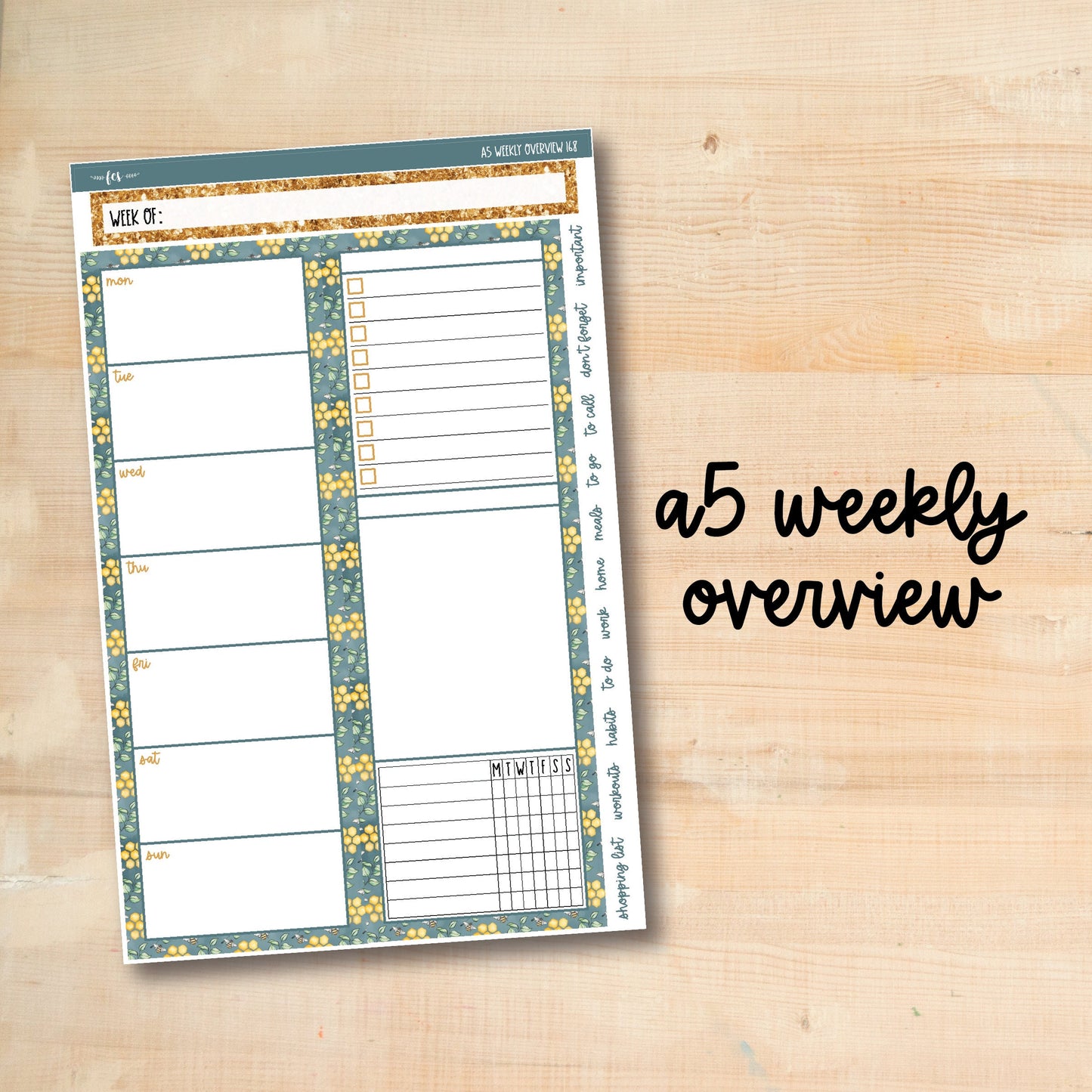 A5-WO 168 || BEE HAPPY A5 Daily Duo Erin Condren Weekly Overview