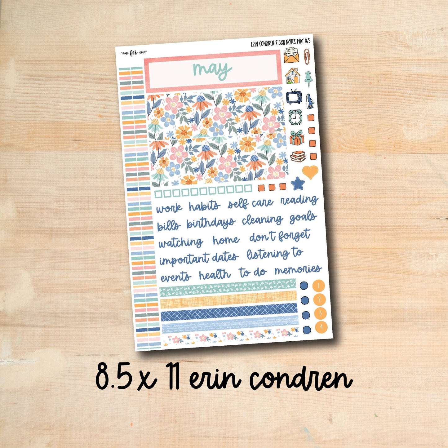 8.5x11 NOTES-MAY165 || BEAUTIFUL DAY Erin Condren 8.5x11 May notes page