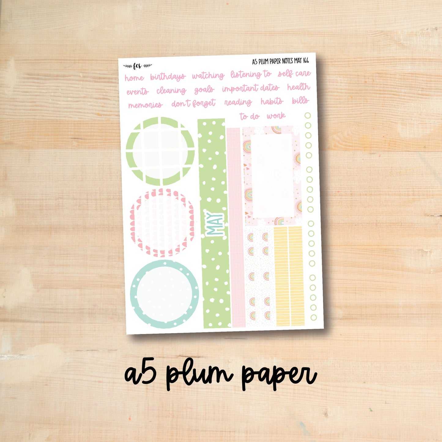 A5 Plum NOTES-MAY166 || SUNNY SKIES A5 Plum Paper May notes page