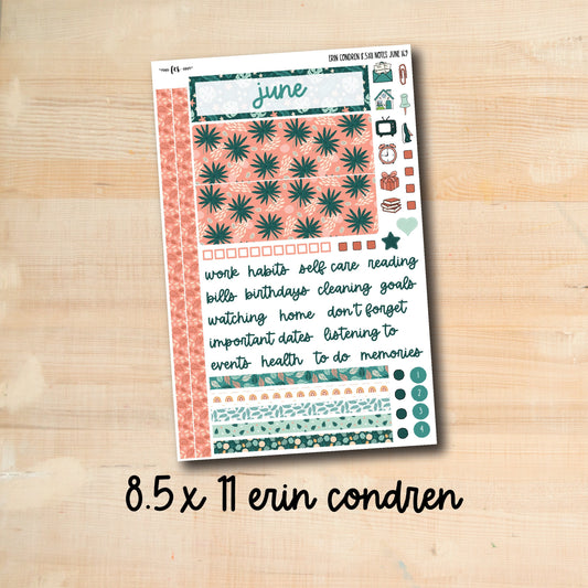8.5x11 NOTES-JUNE169 || TROPICAL LEAVES Erin Condren 8.5x11 June notes page