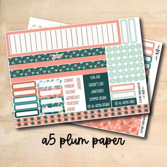 PLUM-A5-JUNE169 || TROPICAL LEAVES A5 Plum Paper June Monthly Kit