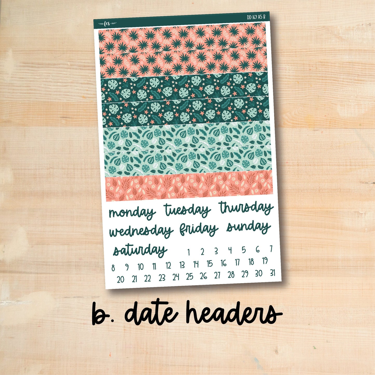 A5 Daily Duo 169 || TROPICAL LEAVES A5 Erin Condren daily duo kit