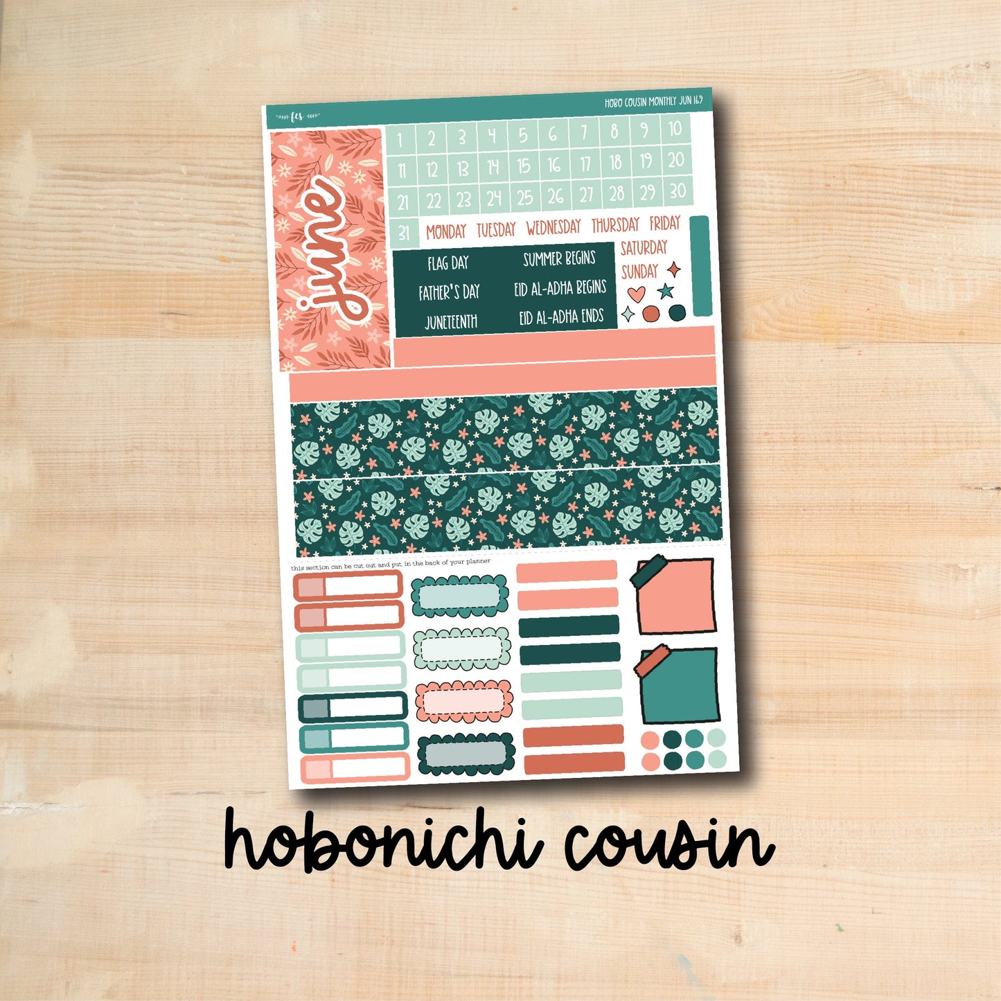 HC-JUNE169 || TROPICAL LEAVES June Hobonichi Cousin monthly kit