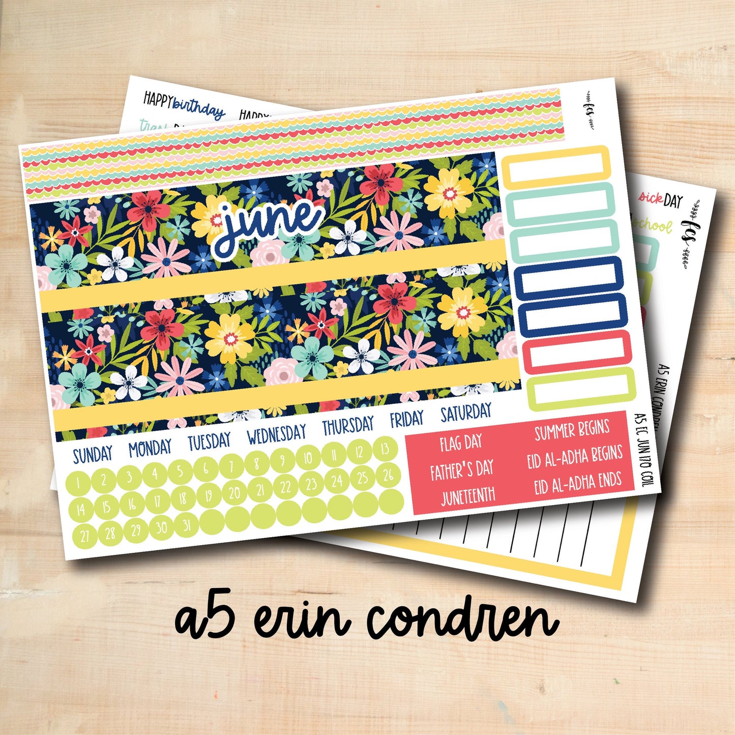 EC A5 JUNE170 || HAPPY SUMMER June A5 Erin Condren monthly planner kit