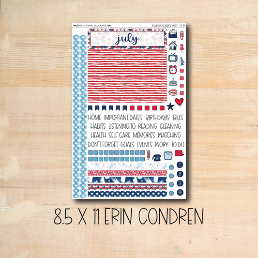 8.5x11 NOTES-174 || FIREWORKS Erin Condren 8.5x11 July notes page