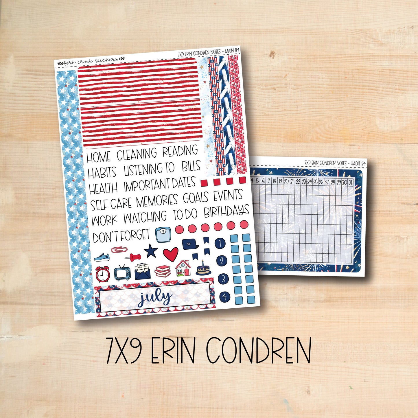7x9 NOTES-174 || FIREWORKS 7x9 Erin Condren July Notes Page