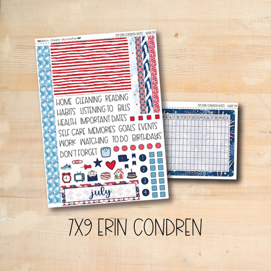 7x9 NOTES-174 || FIREWORKS 7x9 Erin Condren July Notes Page