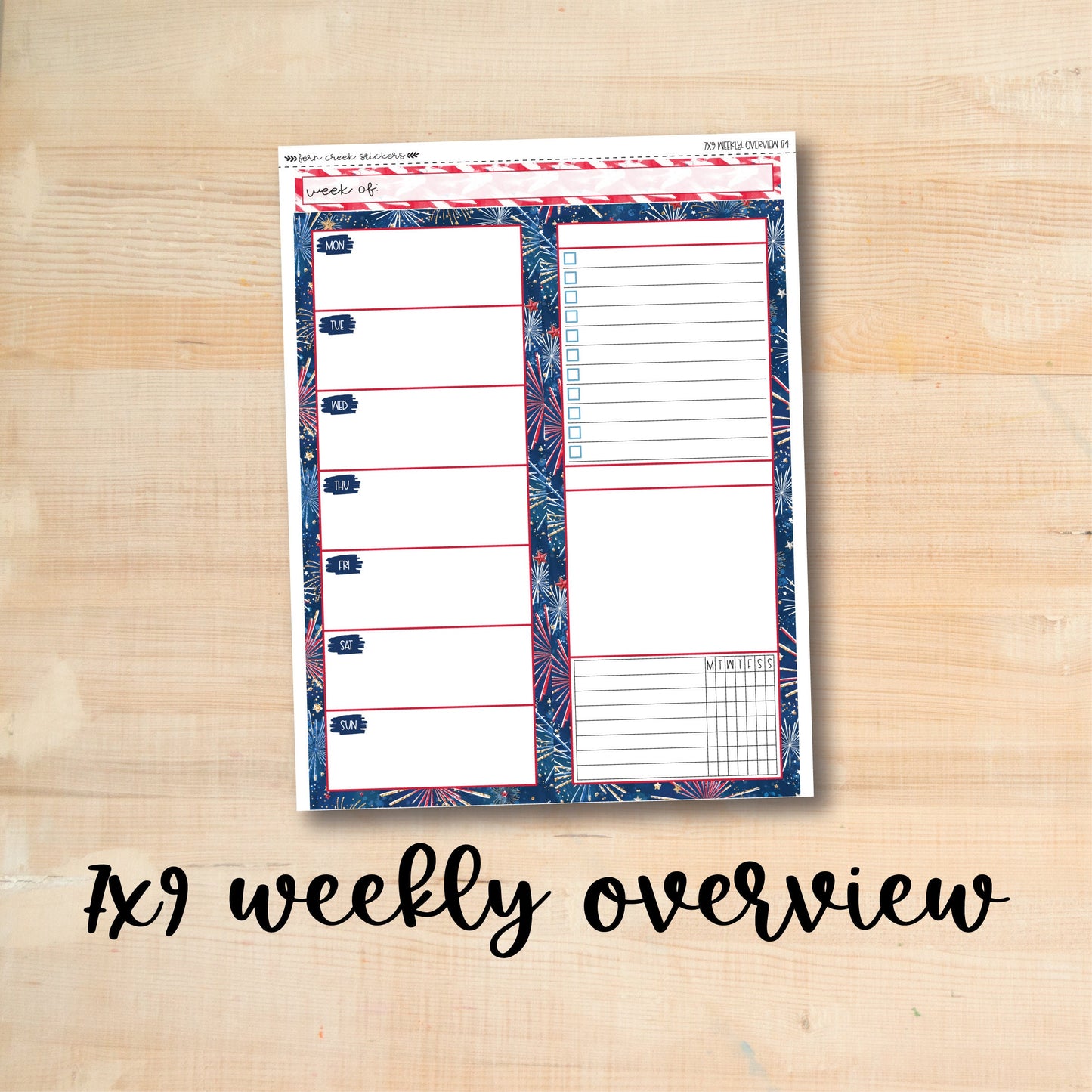 7x9-WO 174 || FIREWORKS 7x9 Daily Duo Erin Condren Weekly Overview