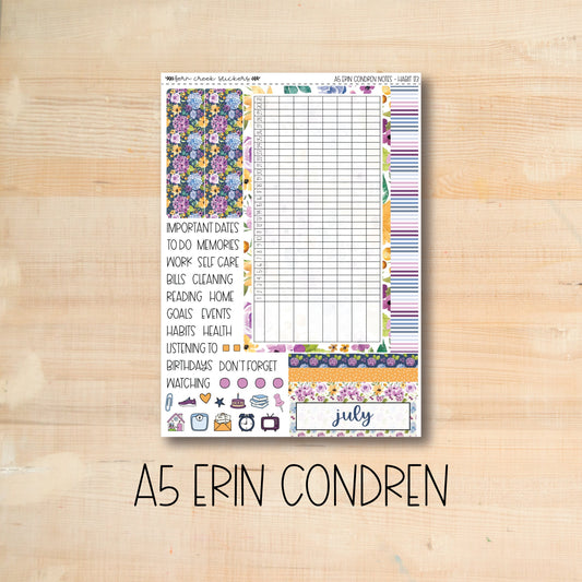 A5 NOTES-173 || HYDRANGEA A5 Erin Condren July notes page kit