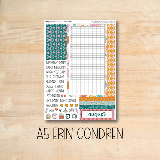 A5 NOTES-179 || SUMMER SUN A5 Erin Condren August notes page kit