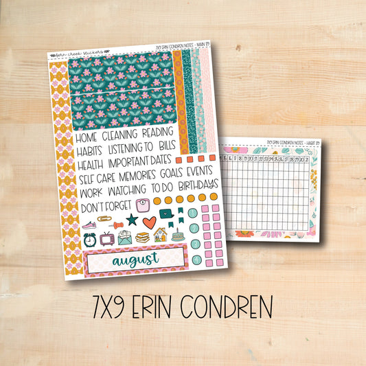 7x9 NOTES-179 || SUMMER SUN 7x9 Erin Condren August Notes Page