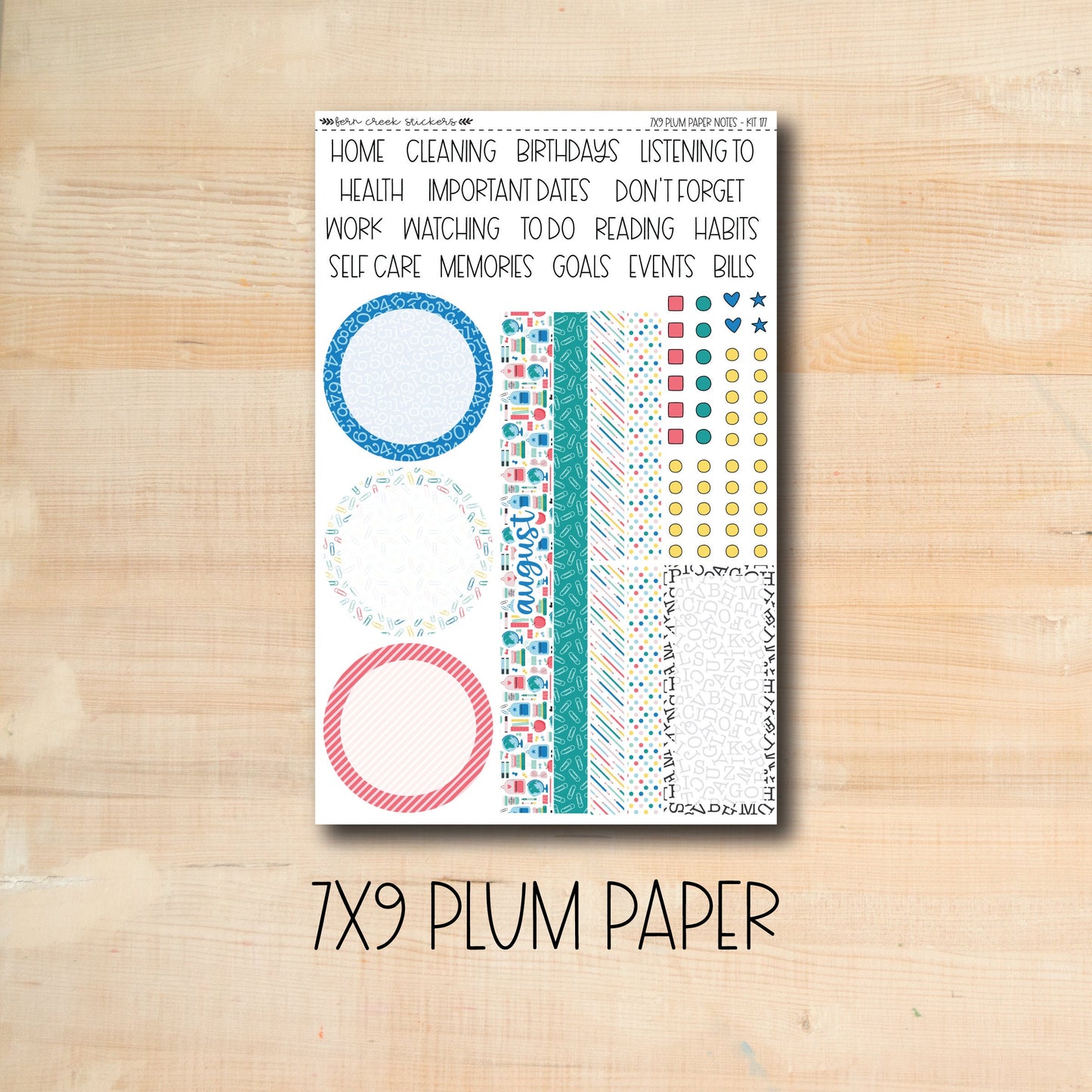 7x9 Plum NOTES-177 || BACK To SCHOOL 7x9 Plum Paper August notes page