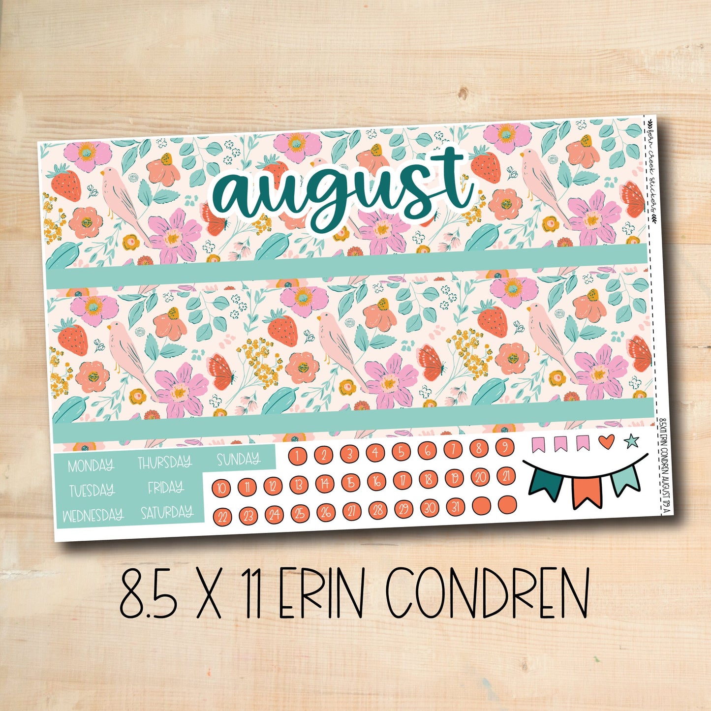 EC 8.5x11 179 || SUMMER SUN August 8.5x11 Erin Condren monthly kit