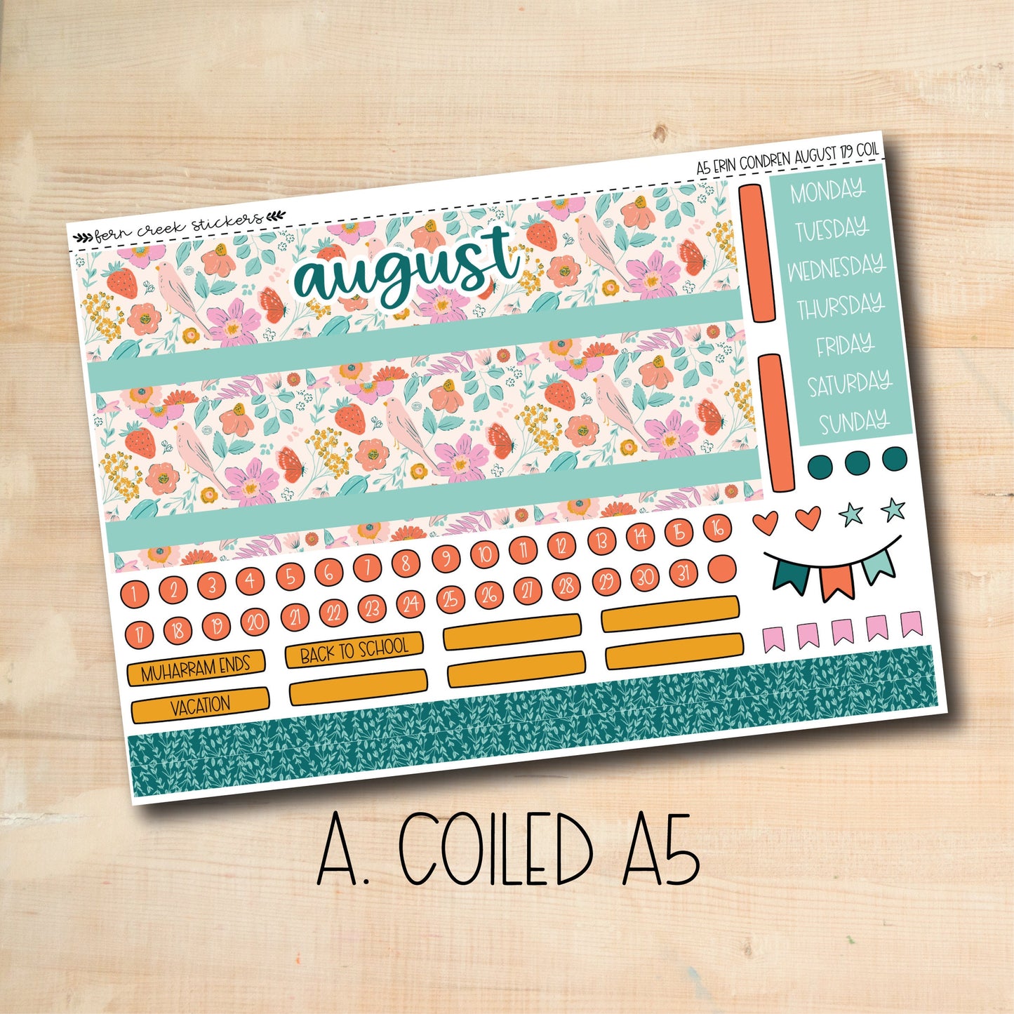 EC A5 179 || SUMMER SUN August A5 Erin Condren monthly planner kit