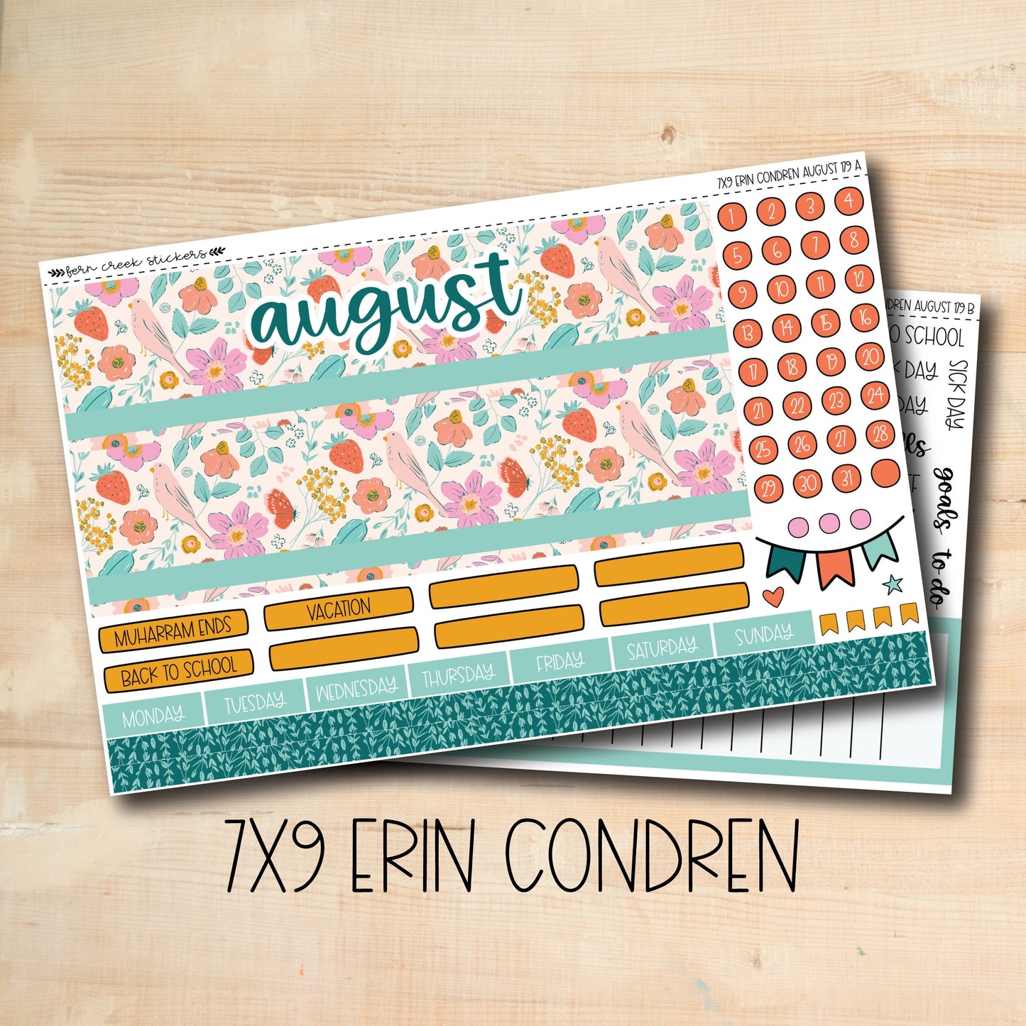 EC 7x9 179 || SUMMER SUN August 7x9 Erin Condren monthly planner kit