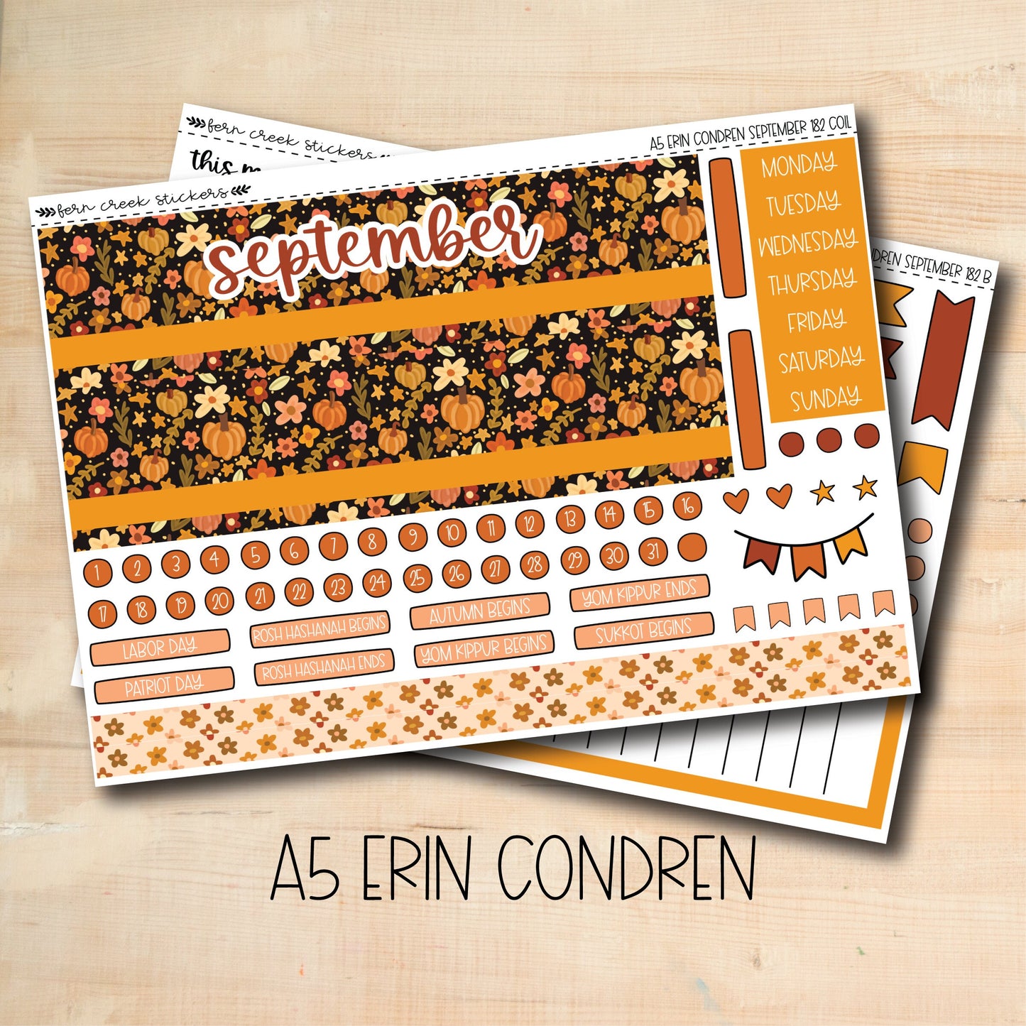 EC A5 182 || HELLO PUMPKIN September A5 Erin Condren monthly planner kit