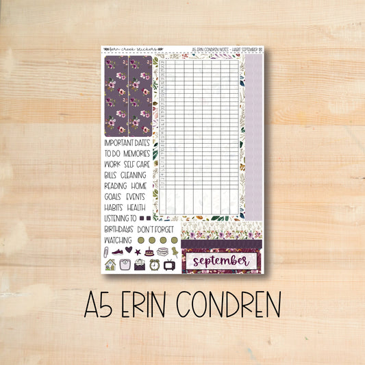 A5 NOTES-181 || AUTUMN AMETHYST A5 Erin Condren September notes page kit